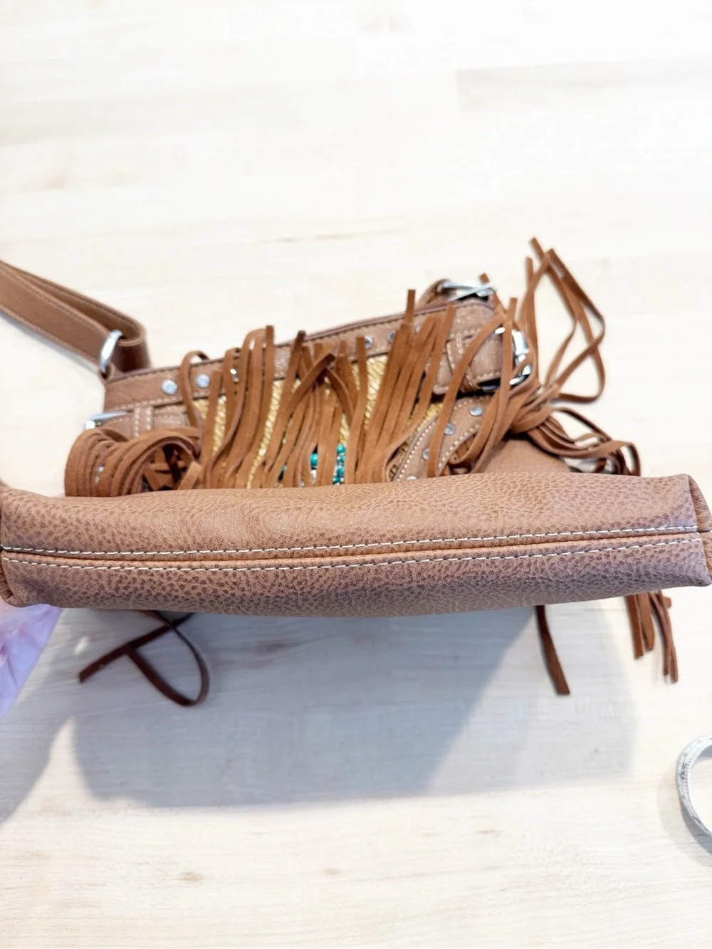 Western Fringe Boho Crossbody Purse turquoise accents Festival